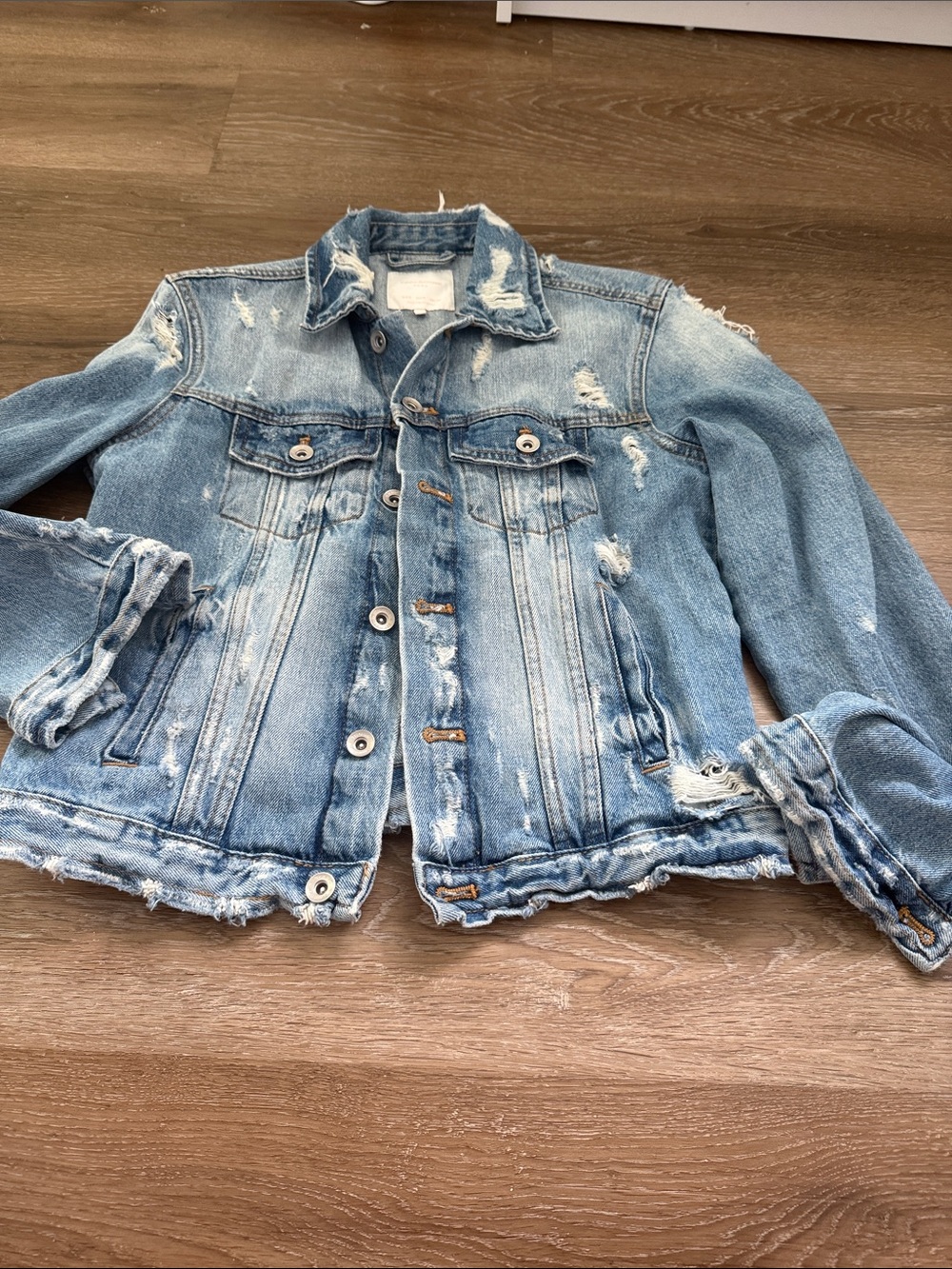 Zara Light Blue Distressed Denim Jacket